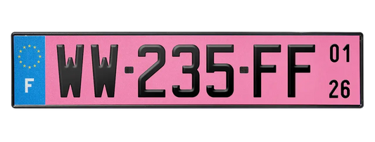 PLAQUE D'IMMATRICULATION WW - ROSE (NOUVEAU MODÈLE 2026)